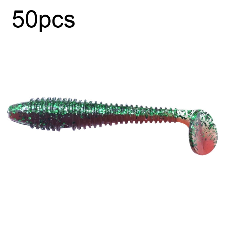 50pcs Threaded T-Tail Two Color Soft Baits Lures, Size: