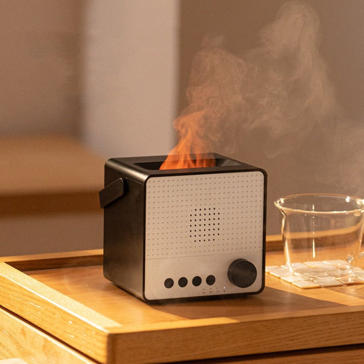 Flame Aromatherapy Machine White Noise Bluetooth Speakers Multifunctional Timing Humidifier(Black)