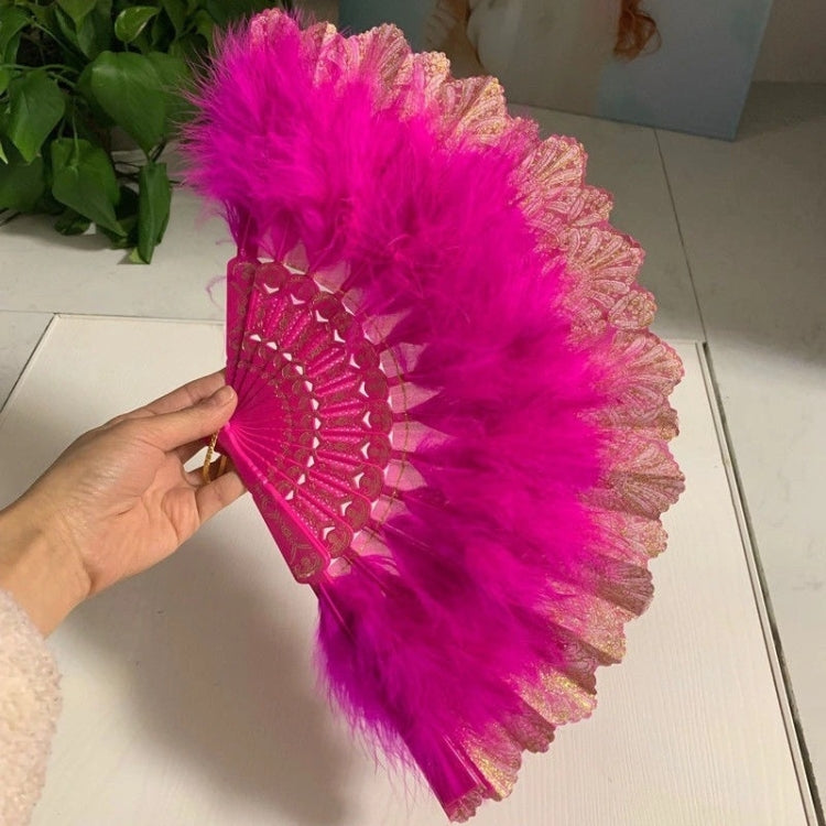Vintage Style Flapper Hand Fan Embroidered Flower Marabou Feather Fan