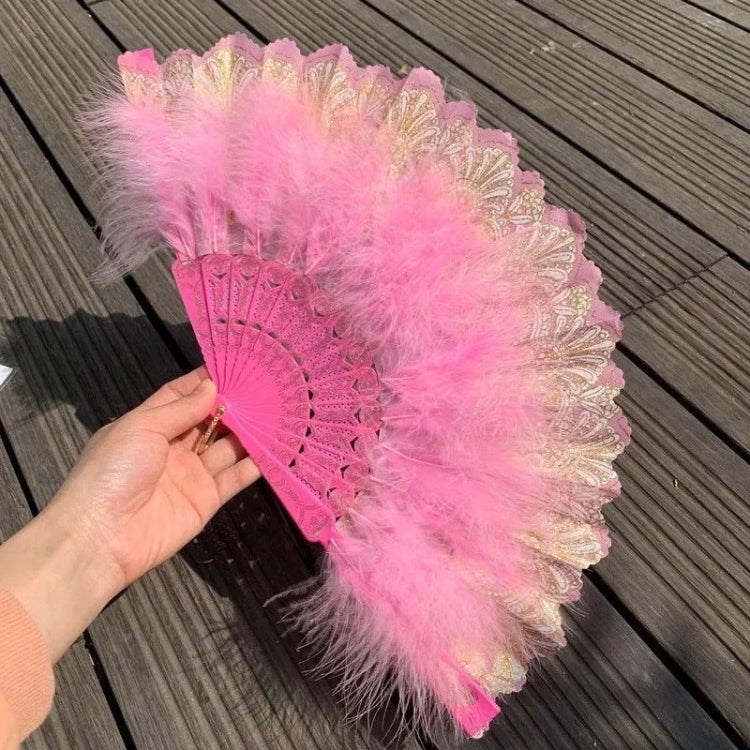 Vintage Style Flapper Hand Fan Embroidered Flower Marabou Feather Fan