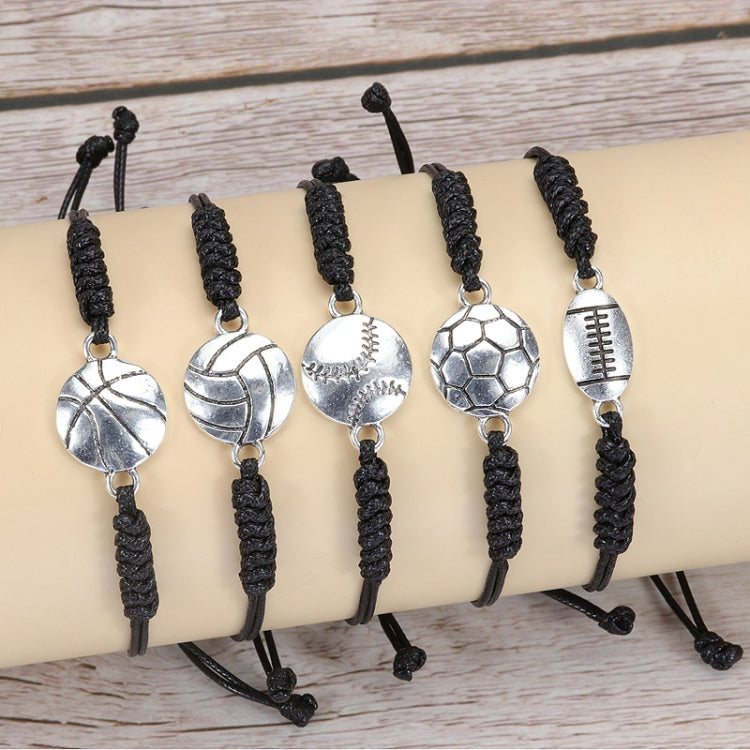 10pcs Hand-Woven Adjustable Alloy Baseball Football Basketball Volleyball Bracelet
