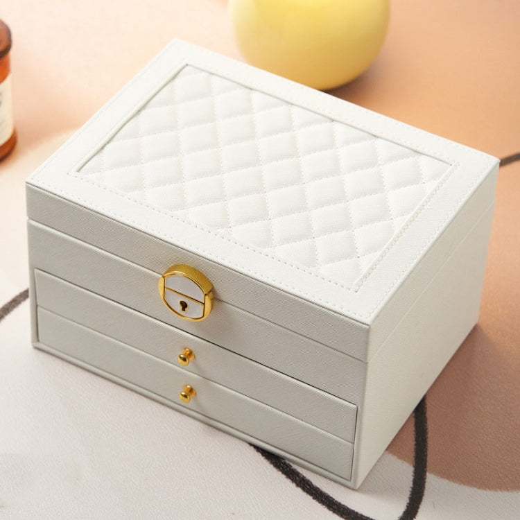 Diamond Pattern PU Leather Three-layer Drawer Jewelry Box Necklace Ring Jewelry Storage Box