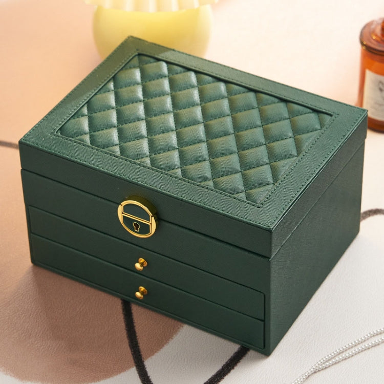 Diamond Pattern PU Leather Three-layer Drawer Jewelry Box Necklace Ring Jewelry Storage Box