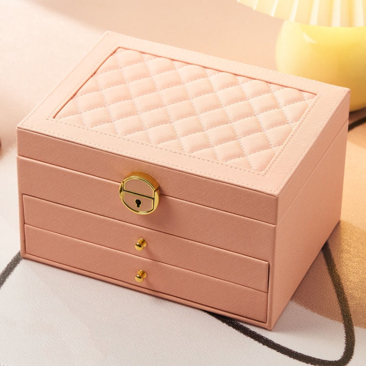 Diamond Pattern PU Leather Three-layer Drawer Jewelry Box Necklace Ring Jewelry Storage Box