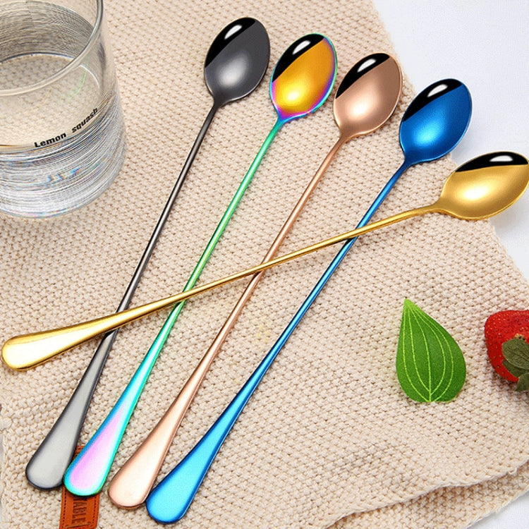 2pcs 304 Stainless Steel Long Handle Thickened Pointed Spoon Coffee Ice Drink Mixing Spoon, Color: