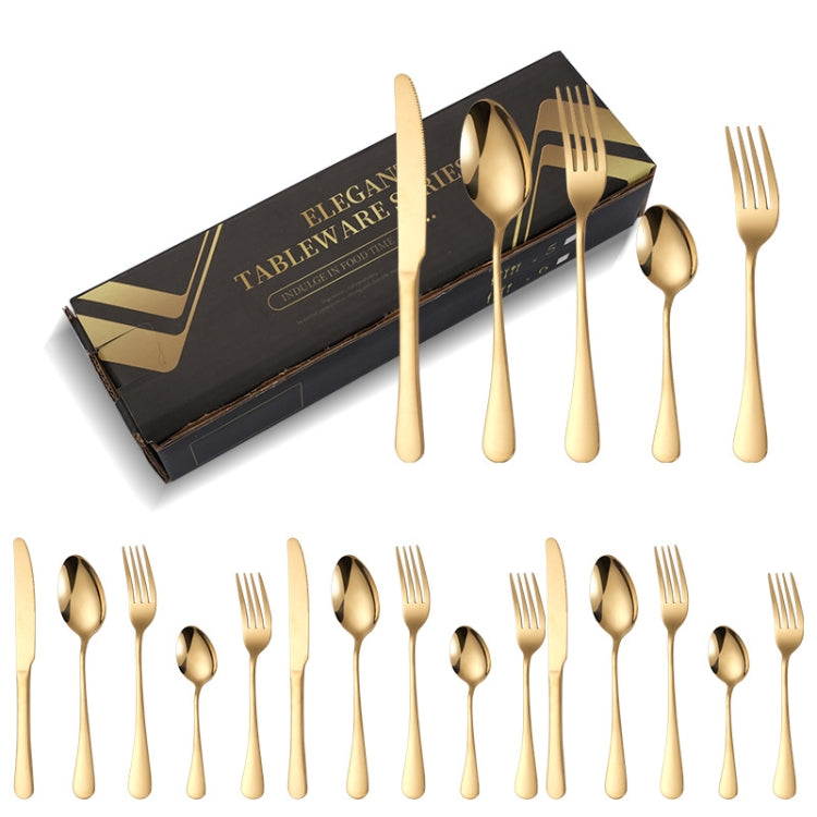 20pcs/set Carton Boxed Gold-Plated Stainless Steel Knife and Fork Set Western Cutlery, Color: