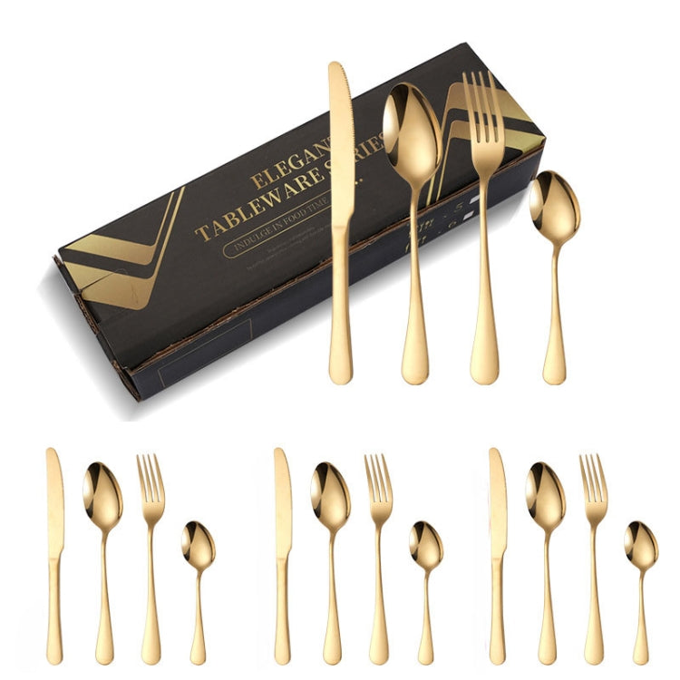 16pcs/set Carton Boxed Gold-Plated Stainless Steel Knife and Fork Set Western Cutlery, Color: