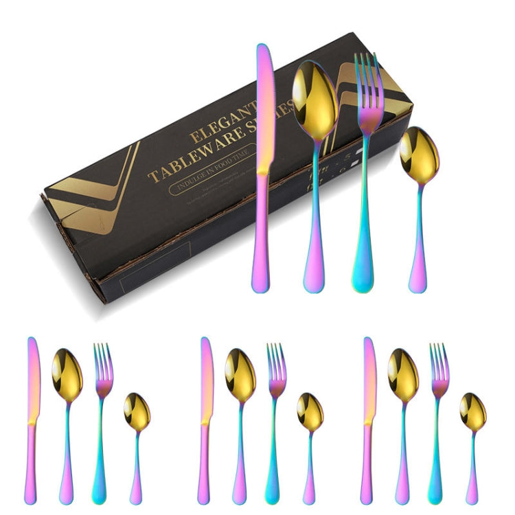 16pcs/set Carton Boxed Gold-Plated Stainless Steel Knife and Fork Set Western Cutlery, Color: