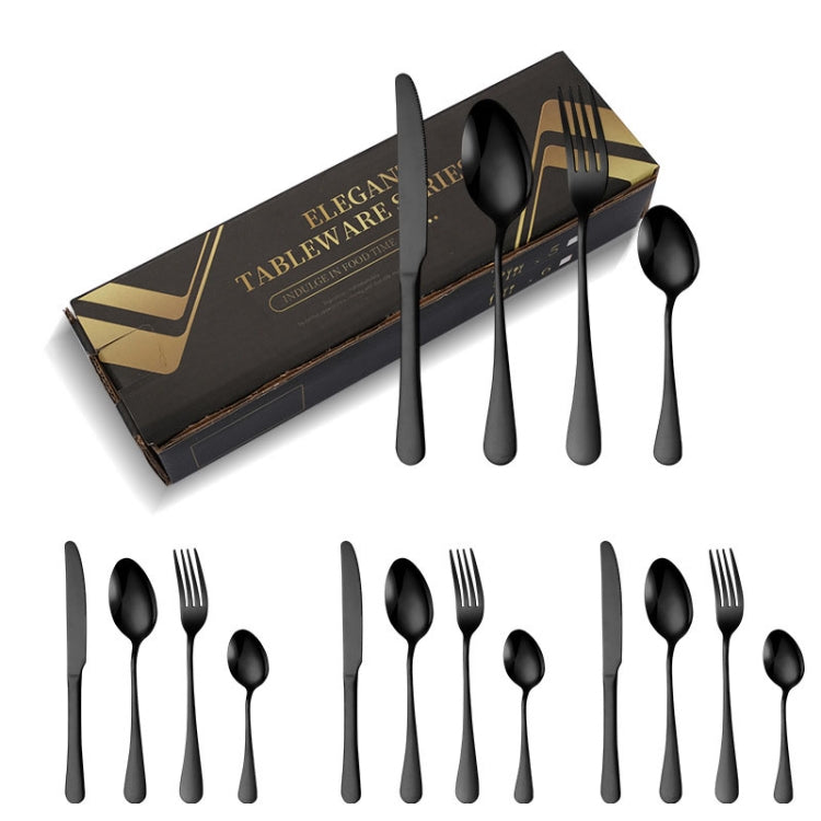 16pcs/set Carton Boxed Gold-Plated Stainless Steel Knife and Fork Set Western Cutlery, Color: