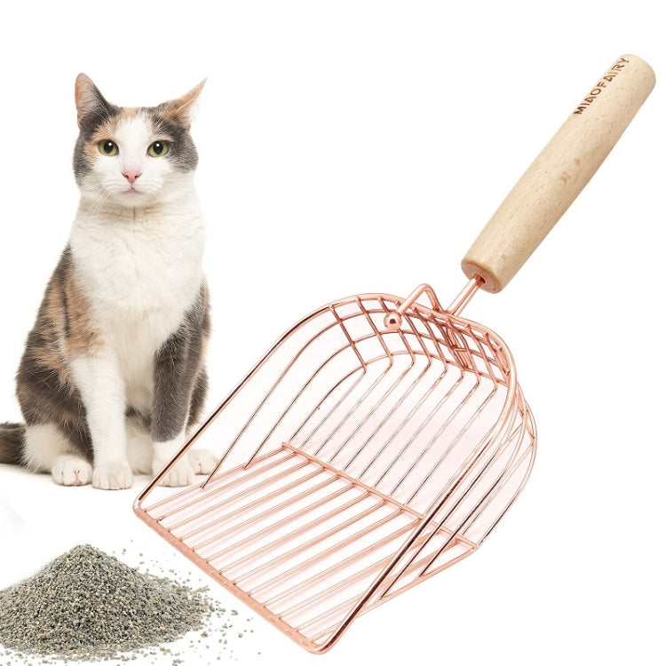 Large Solid Wood Handle Stainless Steel Metal Cat Litter Shovel(Rose Gold)
