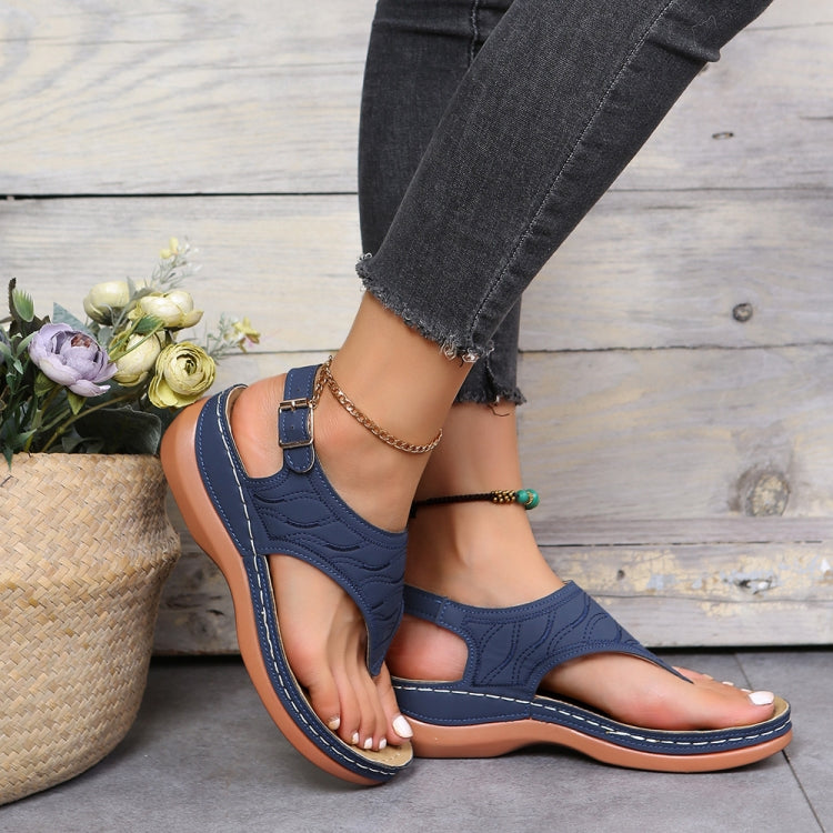 PU Leather Flip Flop Sandals Roman Style Adjustable Strap Sandals, Size: