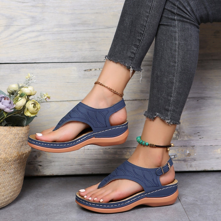 PU Leather Flip Flop Sandals Roman Style Adjustable Strap Sandals, Size: