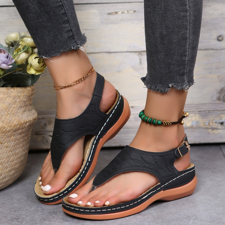 PU Leather Flip Flop Sandals Roman Style Adjustable Strap Sandals, Size: