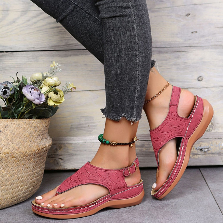 PU Leather Flip Flop Sandals Roman Style Adjustable Strap Sandals, Size: