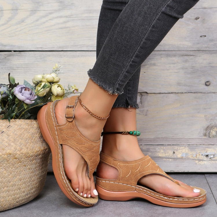 PU Leather Flip Flop Sandals Roman Style Adjustable Strap Sandals, Size: