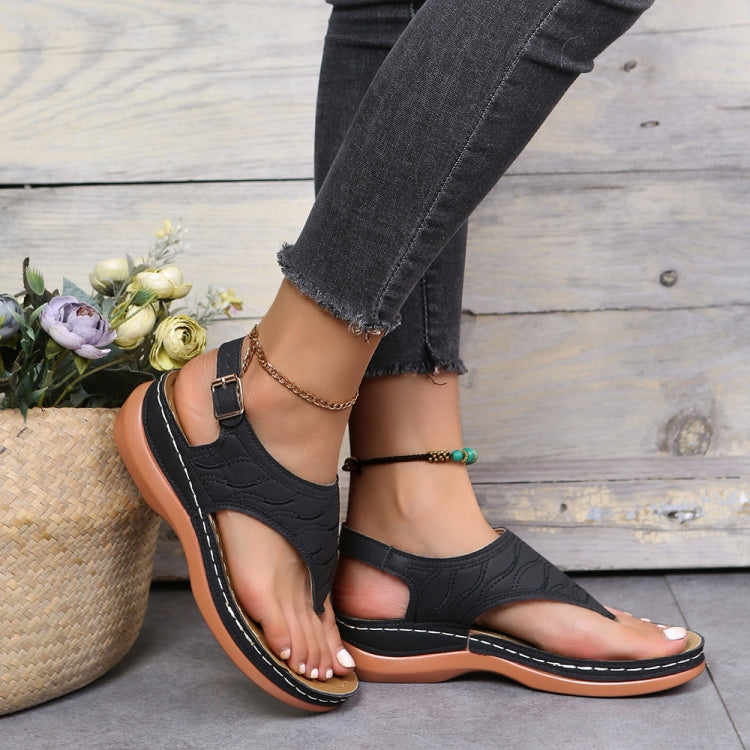 PU Leather Flip Flop Sandals Roman Style Adjustable Strap Sandals, Size: