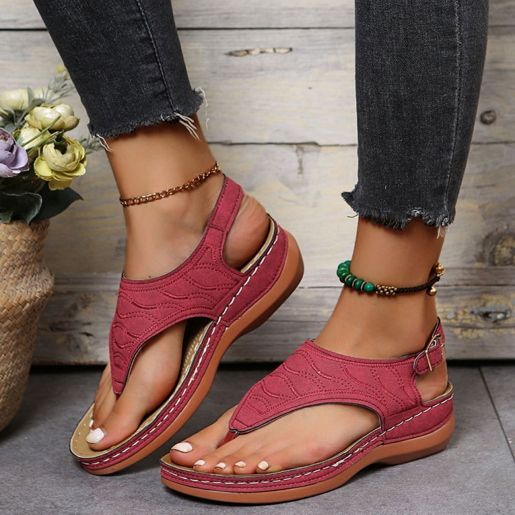 PU Leather Flip Flop Sandals Roman Style Adjustable Strap Sandals, Size: