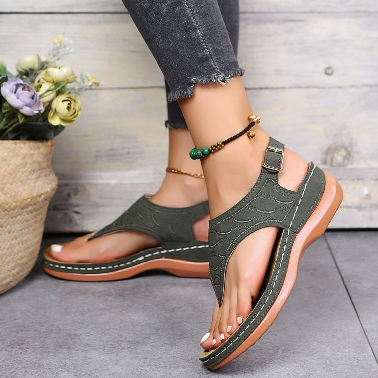 PU Leather Flip Flop Sandals Roman Style Adjustable Strap Sandals, Size: