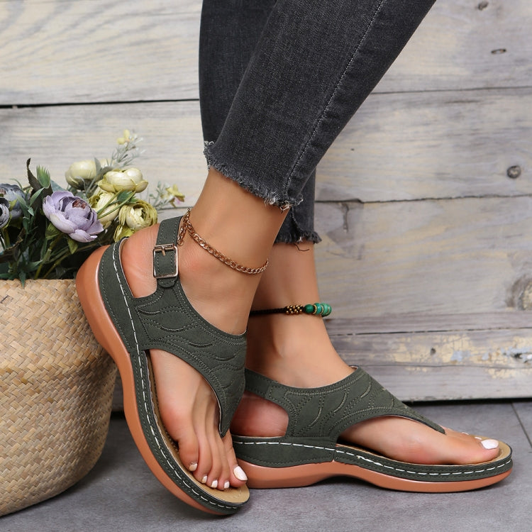 PU Leather Flip Flop Sandals Roman Style Adjustable Strap Sandals, Size: