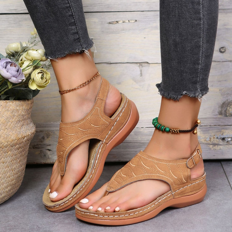 PU Leather Flip Flop Sandals Roman Style Adjustable Strap Sandals, Size: