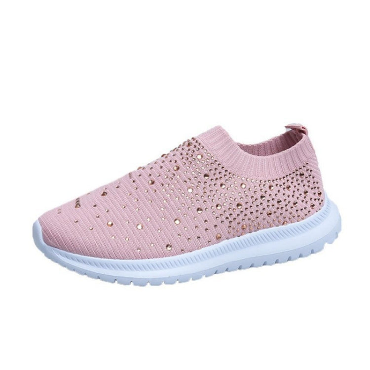 Spring and Autumn Rhinestone Flying Woven Women Sneakers Casual Breathable Shoes, Size: