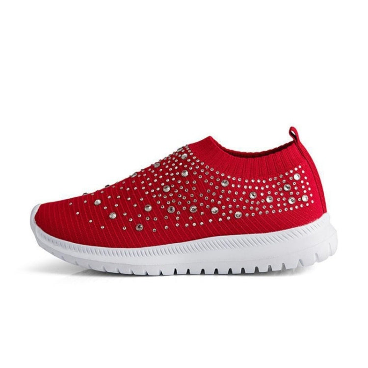 Spring and Autumn Rhinestone Flying Woven Women Sneakers Casual Breathable Shoes, Size: