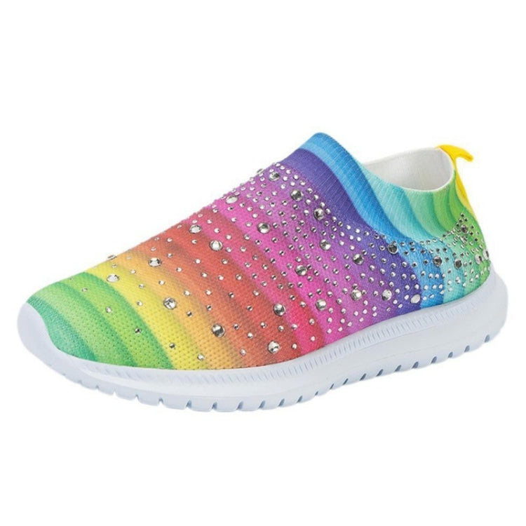Spring and Autumn Rhinestone Flying Woven Women Sneakers Casual Breathable Shoes, Size: