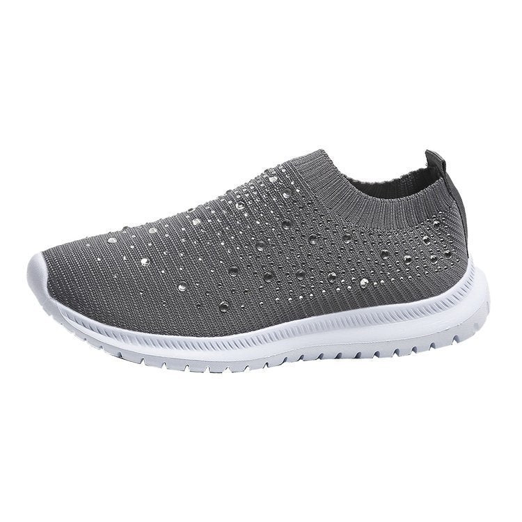 Spring and Autumn Rhinestone Flying Woven Women Sneakers Casual Breathable Shoes, Size: