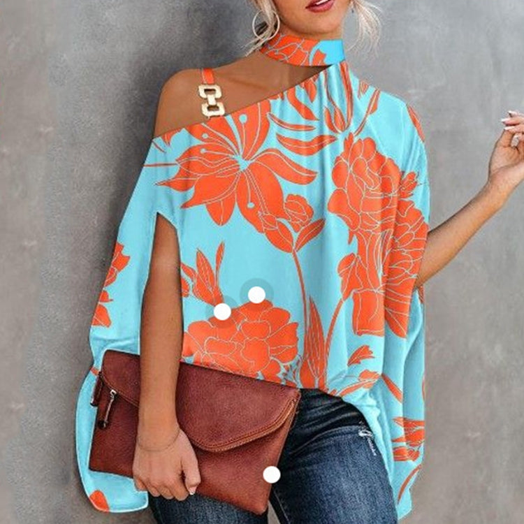 Summer Halter Hollow Batman Sleeve Stitching Printed Shirt, Size: