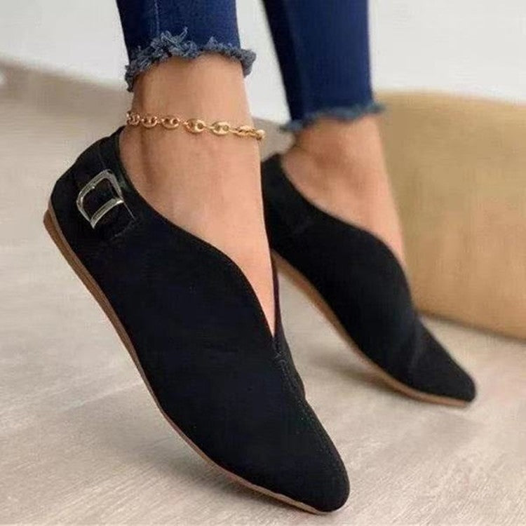 V-mouth Buckle Casual Suede Breathable Flat Shoes, Size: