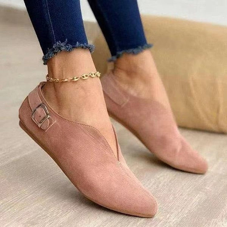 V-mouth Buckle Casual Suede Breathable Flat Shoes, Size: