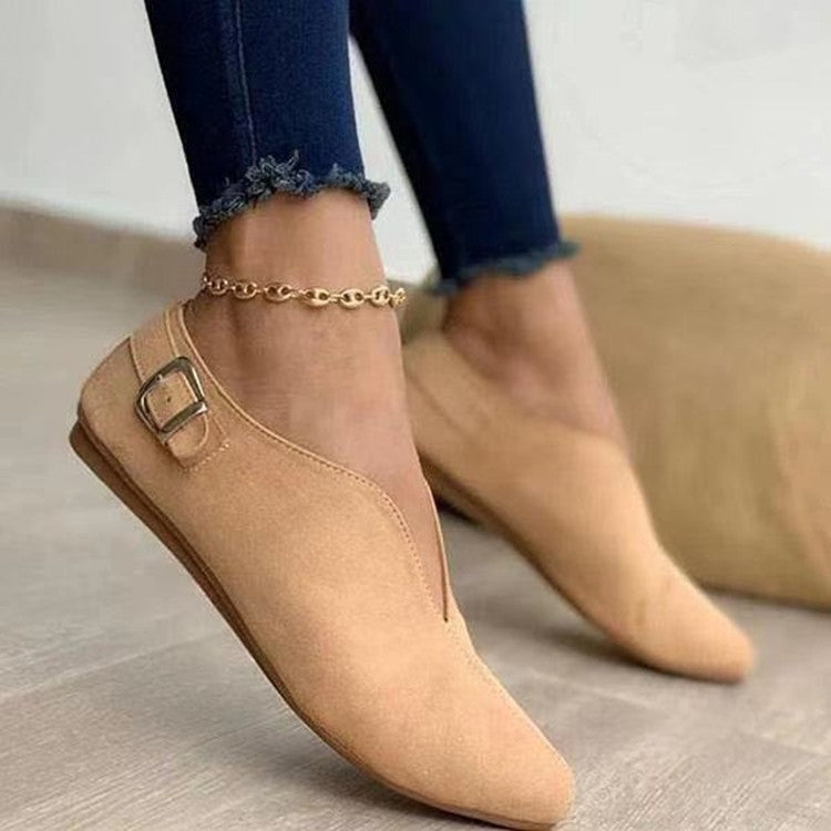 V-mouth Buckle Casual Suede Breathable Flat Shoes, Size: