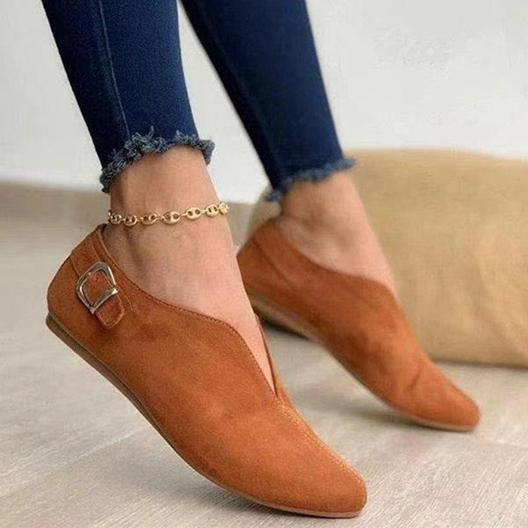 V-mouth Buckle Casual Suede Breathable Flat Shoes, Size: