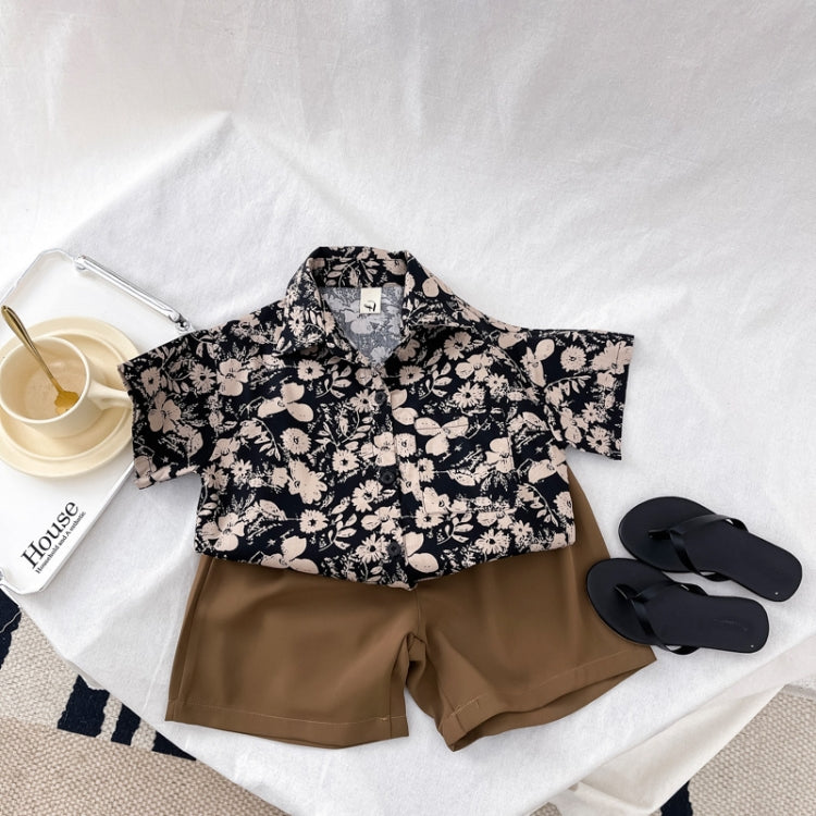 Boys Floral Shirt + Shorts Pants Set Summer Thin Children Short-sleeved Shirt, Size: