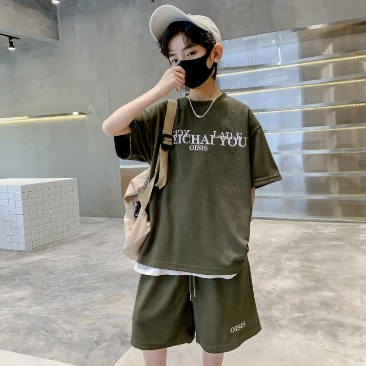 2pcs/set Middle and Big Kids Summer Boys Short T-shirt and Pants, Size: 1
