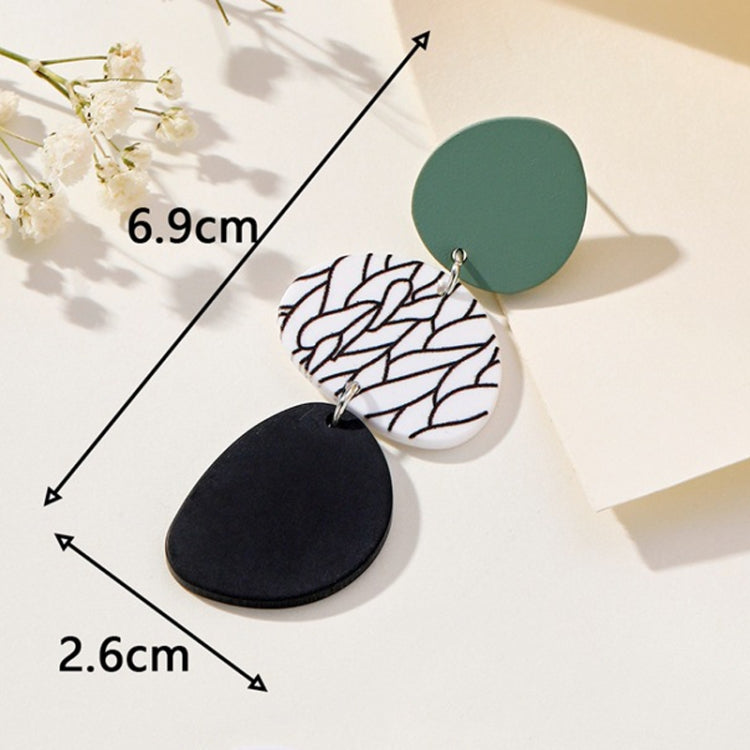 2pairs Contrasting Color Acrylic Geometric Round Stitching Long Ladies Earrings(Colorful)