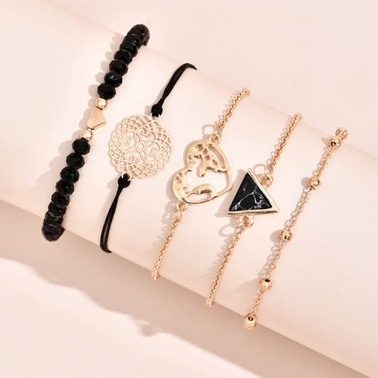5pcs/set OL Triangular Hollow Map Bracelet Peach Heart Corner Bead Necklace(AB129)