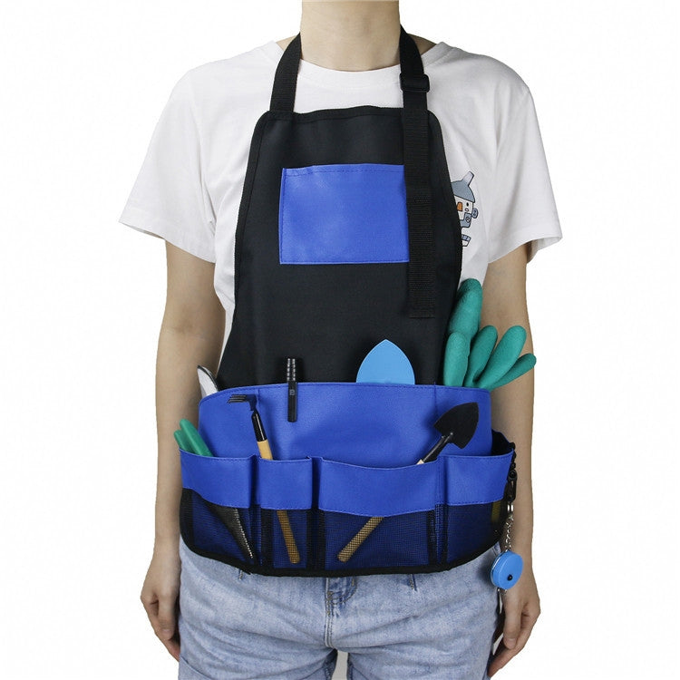 Multi Pocket Tool Apron Blue Garden Gardening Apron(Black+Blue)