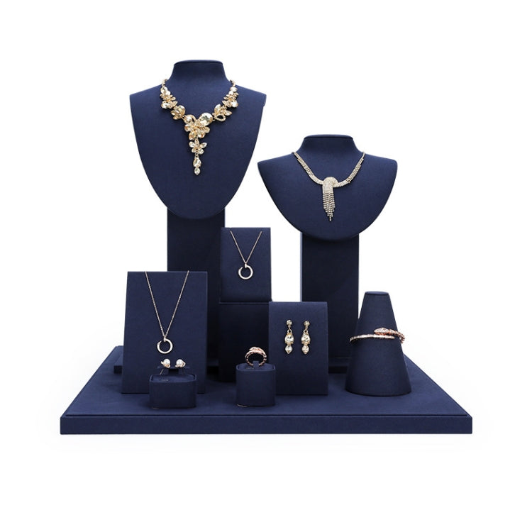 Jewelry Display Props Blue Microfiber Window Necklace Earring Ring Stand Set