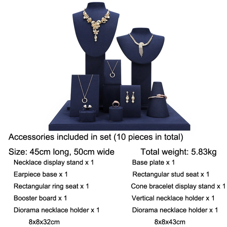 Jewelry Display Props Blue Microfiber Window Necklace Earring Ring Stand Set