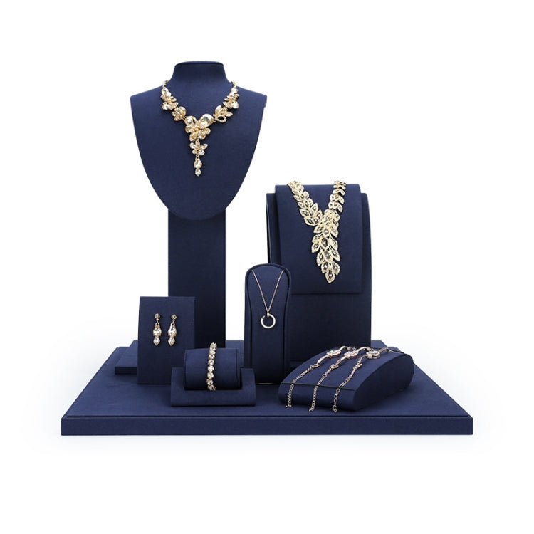 Jewelry Display Props Blue Microfiber Window Necklace Earring Ring Stand Set