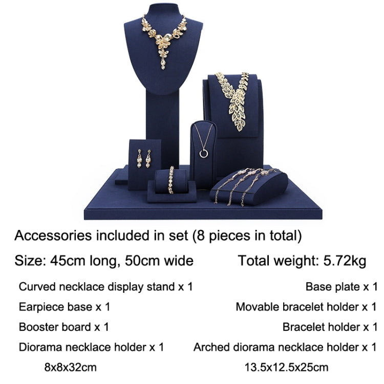 Jewelry Display Props Blue Microfiber Window Necklace Earring Ring Stand Set