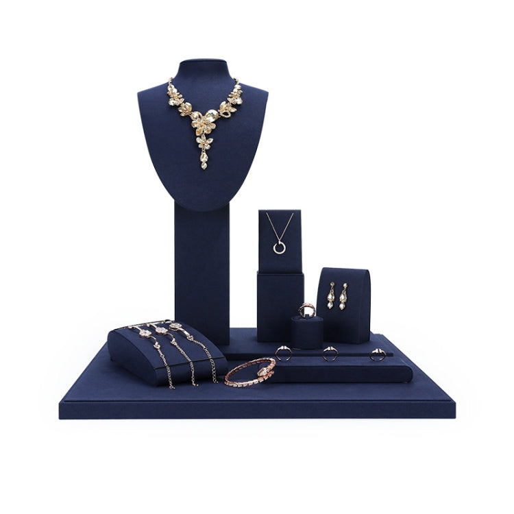 Jewelry Display Props Blue Microfiber Window Necklace Earring Ring Stand Set