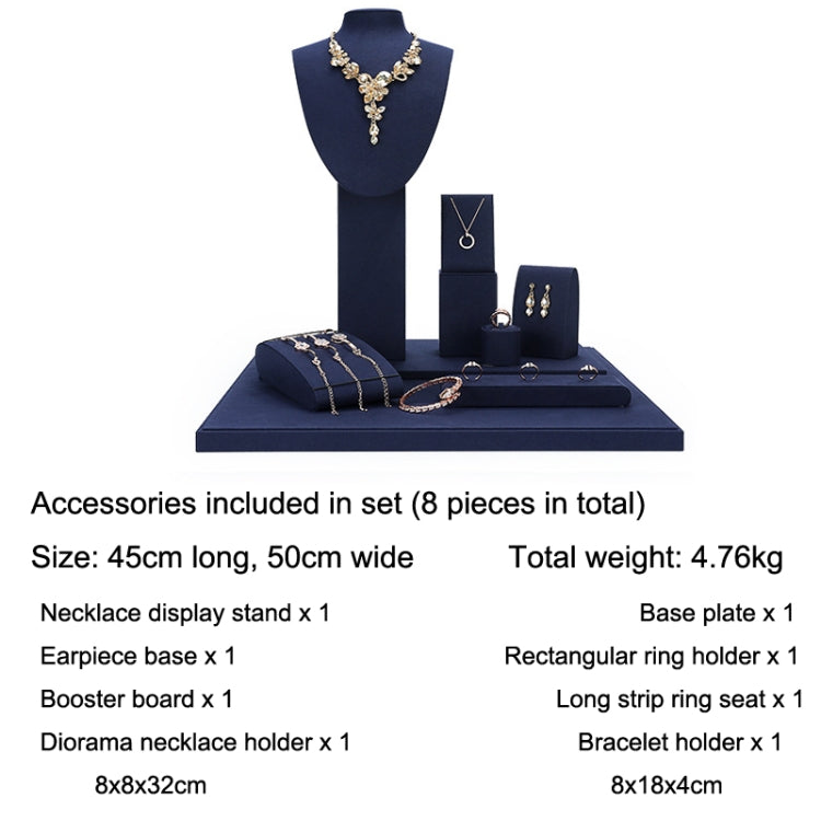 Jewelry Display Props Blue Microfiber Window Necklace Earring Ring Stand Set