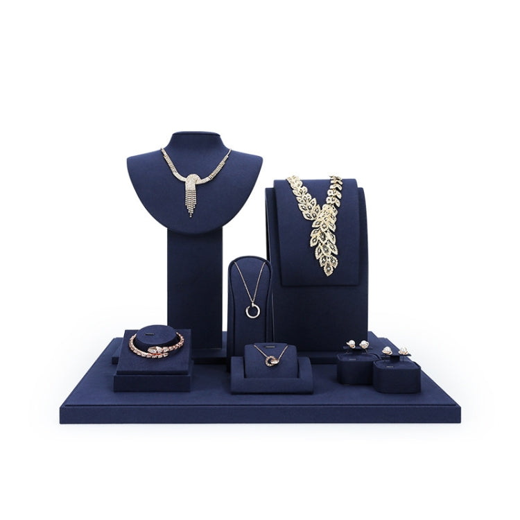 Jewelry Display Props Blue Microfiber Window Necklace Earring Ring Stand Set