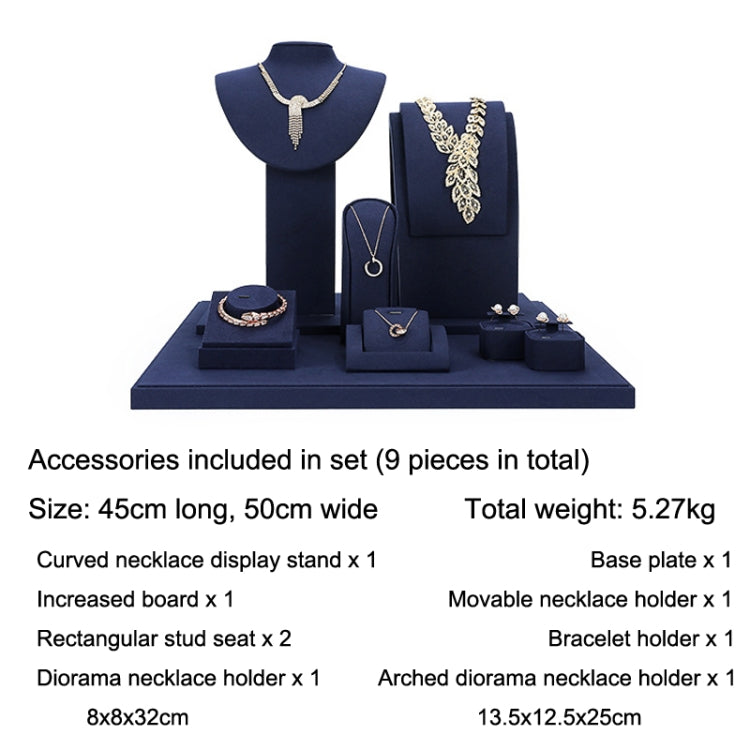 Jewelry Display Props Blue Microfiber Window Necklace Earring Ring Stand Set