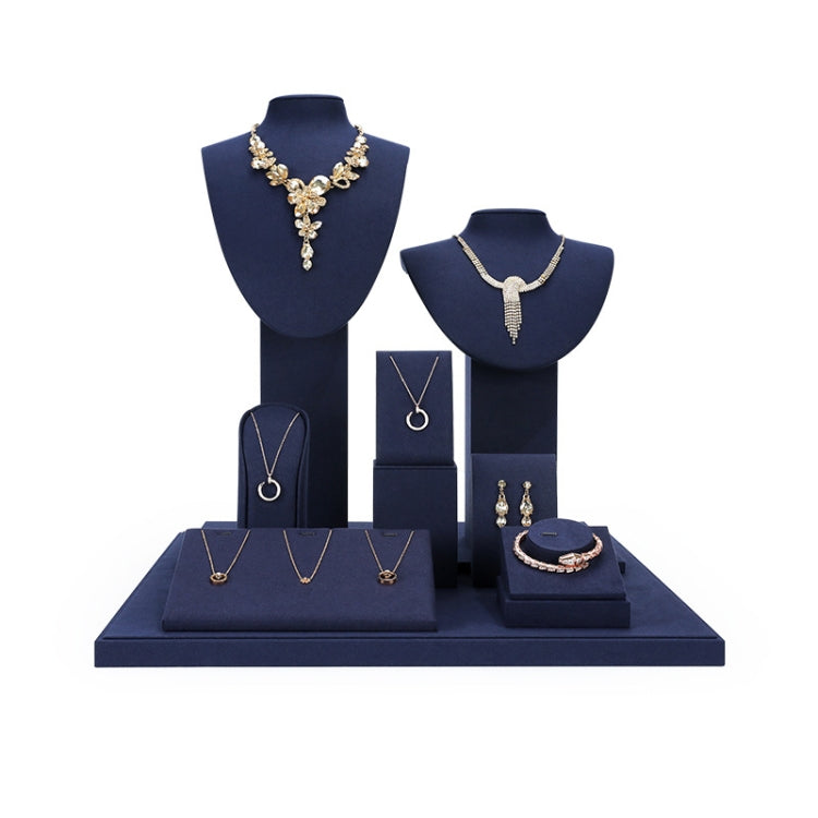 Jewelry Display Props Blue Microfiber Window Necklace Earring Ring Stand Set