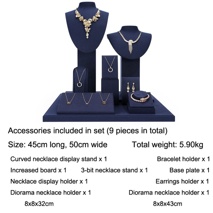 Jewelry Display Props Blue Microfiber Window Necklace Earring Ring Stand Set