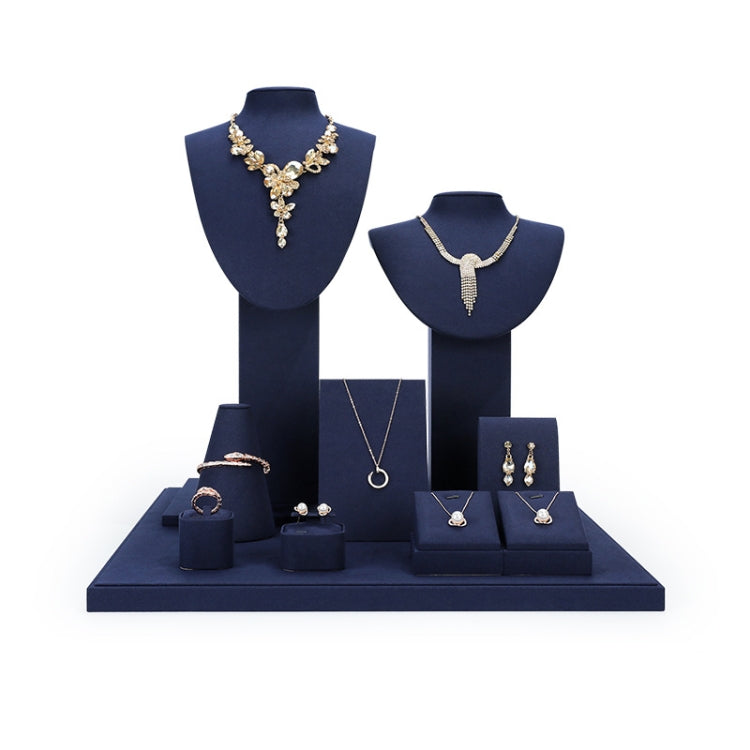 Jewelry Display Props Blue Microfiber Window Necklace Earring Ring Stand Set