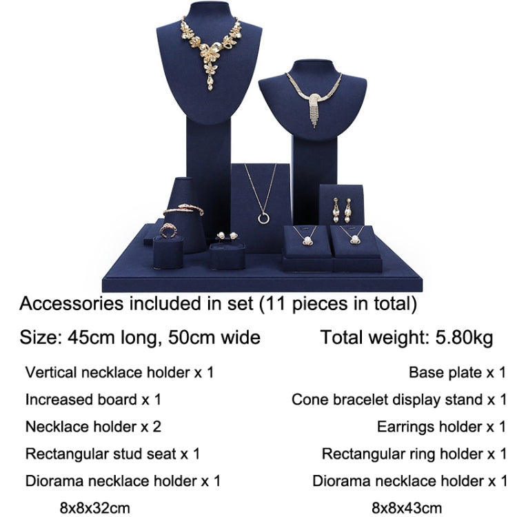 Jewelry Display Props Blue Microfiber Window Necklace Earring Ring Stand Set